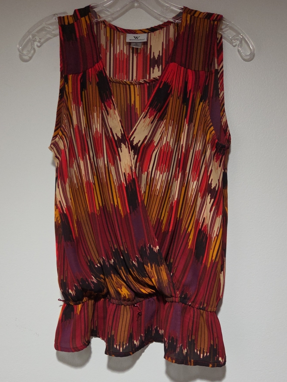 Worthington Sleeveless Surplice Blouse in Red, Burgundy & Mustard Size M